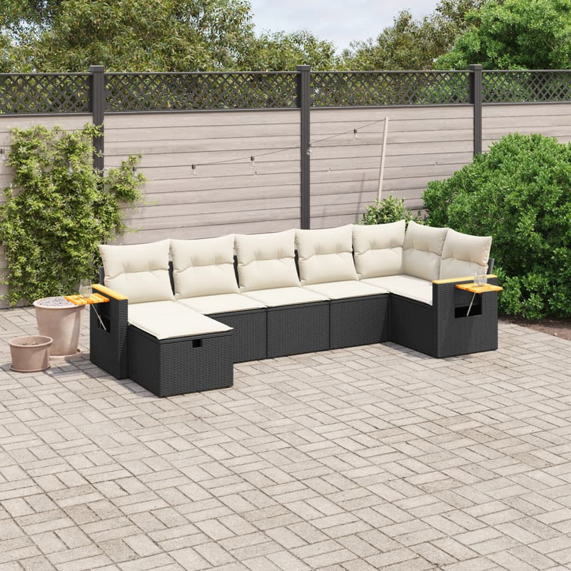 vidaXL 7 Piece Garden Sofa Set with Cushions Black Poly Rattan