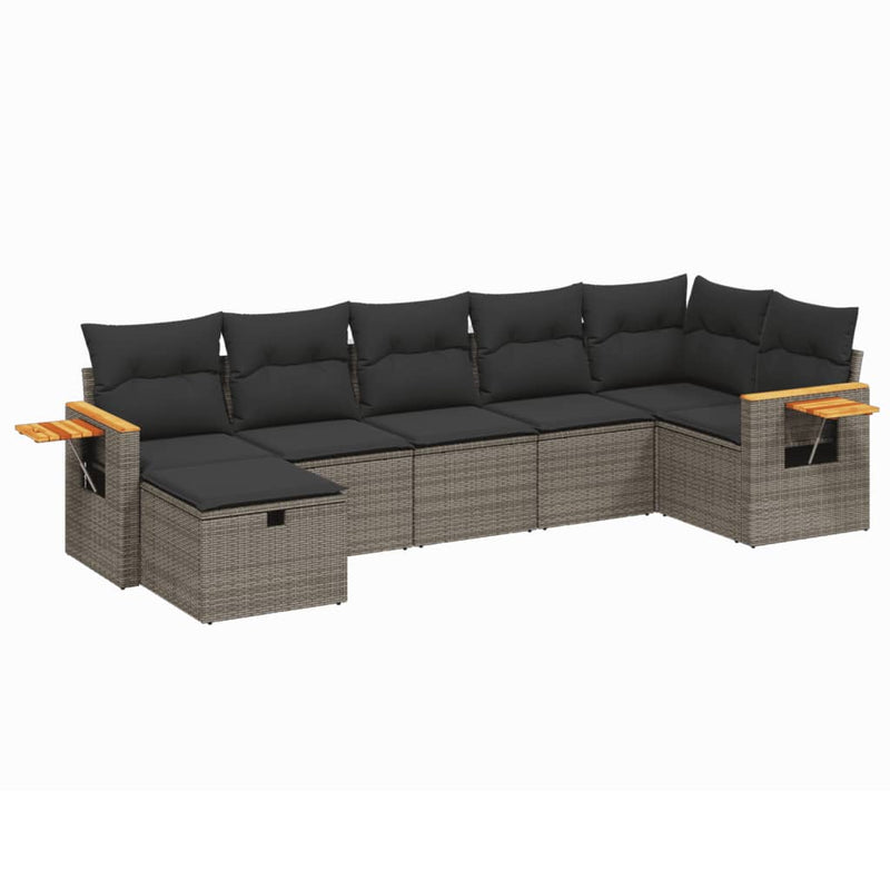 vidaXL 7 Piece Garden Sofa Set with Cushions Grey Poly Rattan