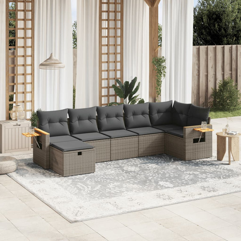 vidaXL 7 Piece Garden Sofa Set with Cushions Grey Poly Rattan