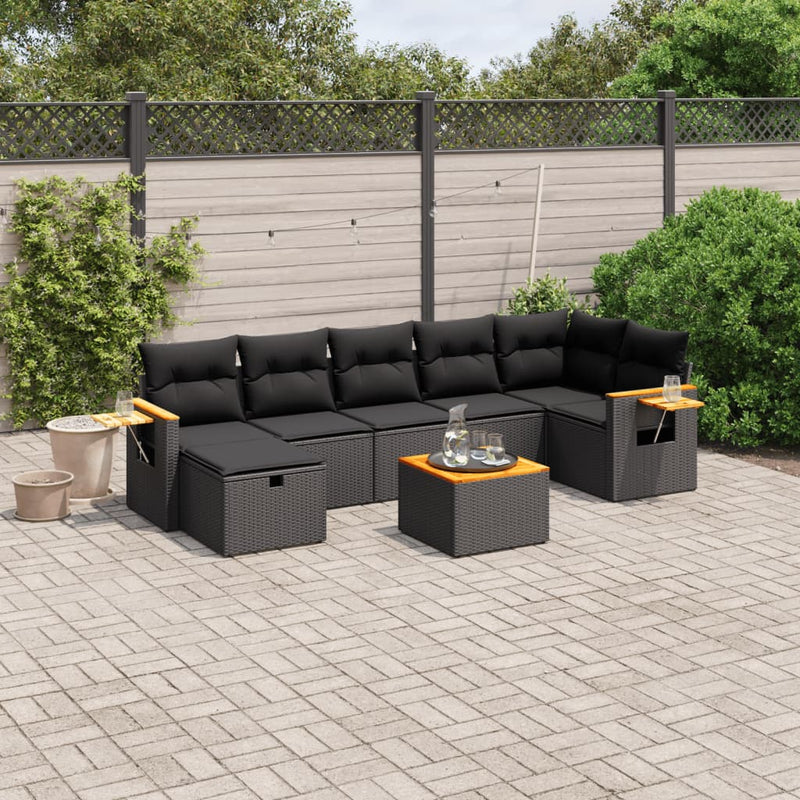 vidaXL 8 Piece Garden Sofa Set with Cushions Black Poly Rattan