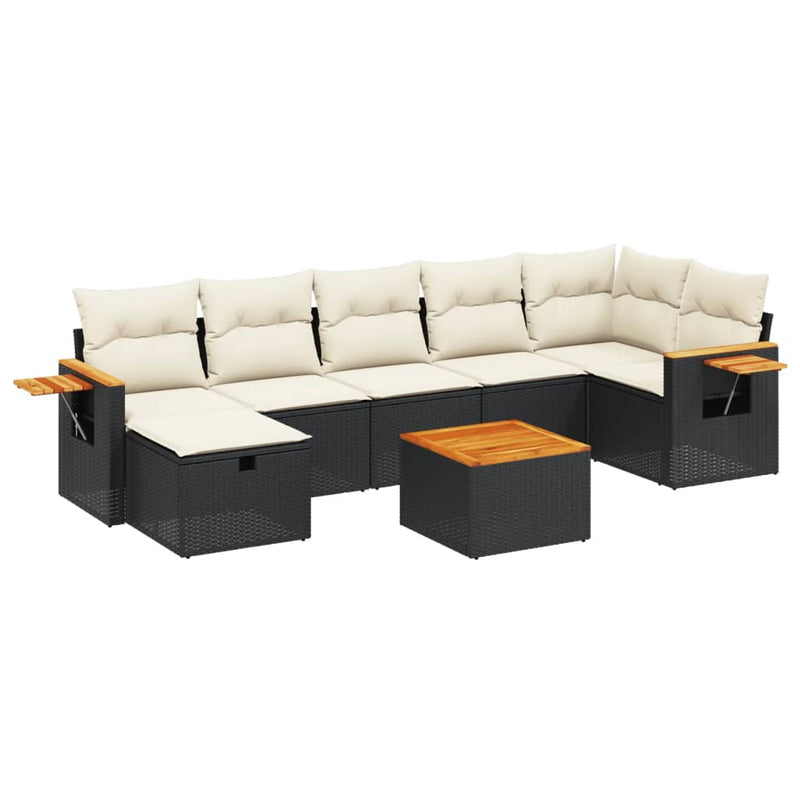 vidaXL 8 Piece Garden Sofa Set with Cushions Black Poly Rattan