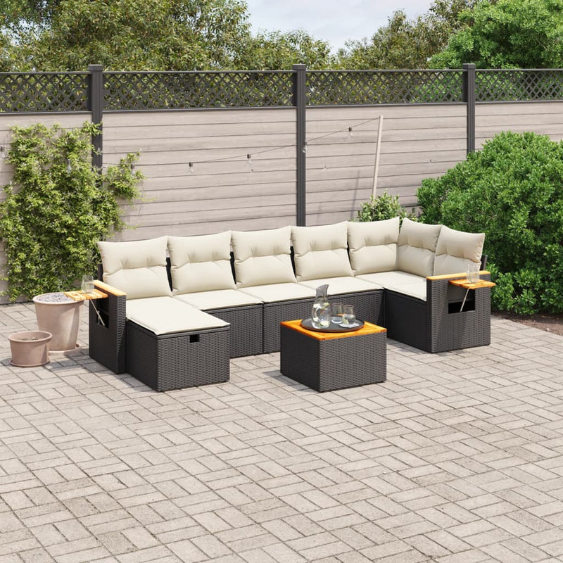 vidaXL 8 Piece Garden Sofa Set with Cushions Black Poly Rattan