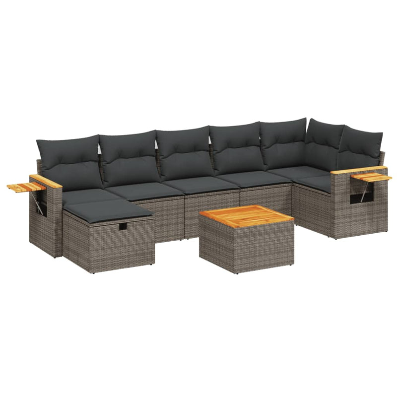 8 Piece Garden Sofa Set with Cushions Grey Poly Rattan