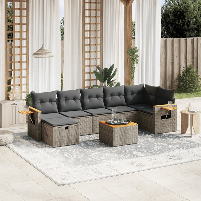 8 Piece Garden Sofa Set with Cushions Grey Poly Rattan