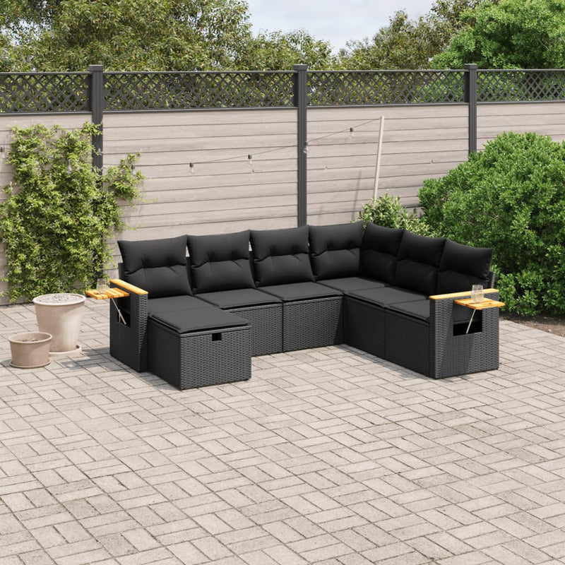 vidaXL 7 Piece Garden Sofa Set with Cushions Black Poly Rattan