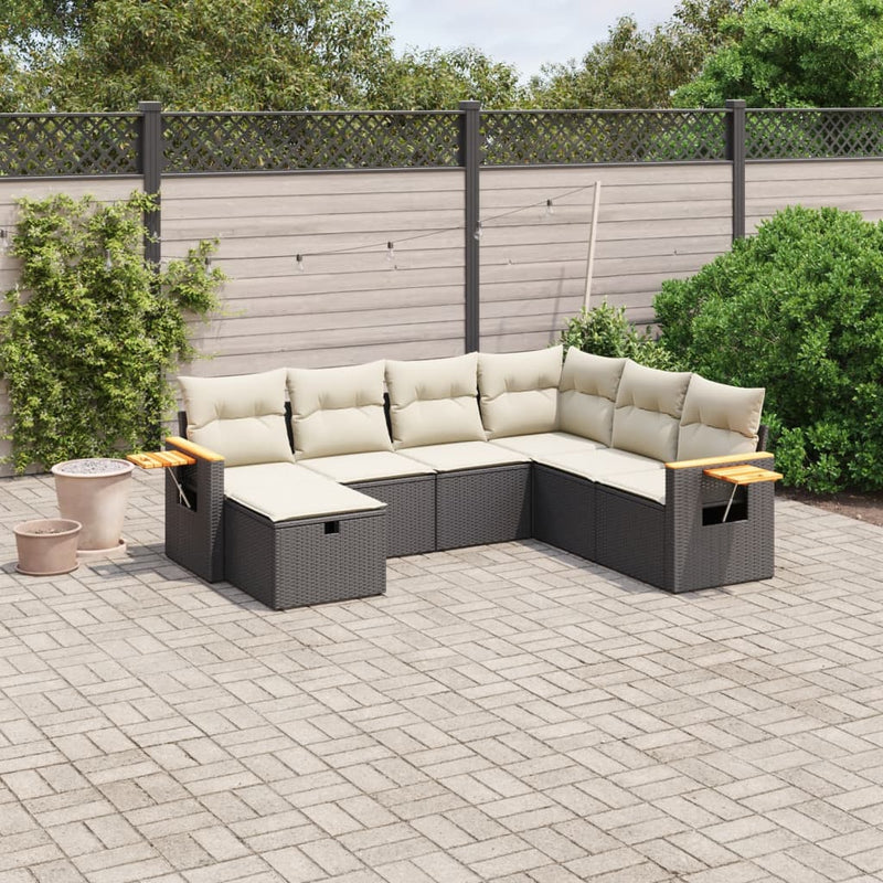 vidaXL 7 Piece Garden Sofa Set with Cushions Black Poly Rattan