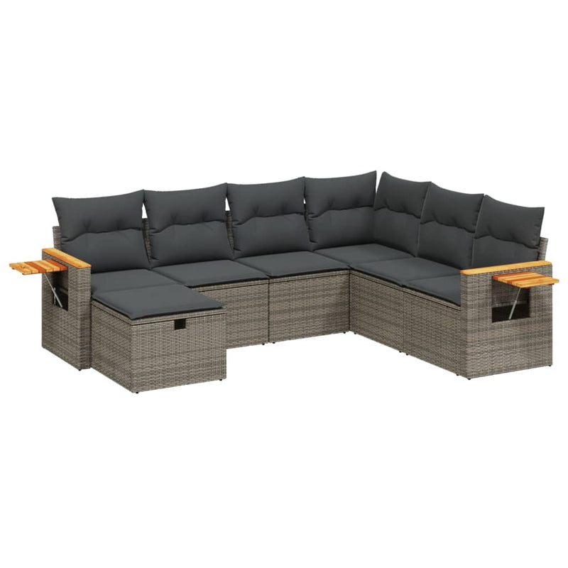 7 Piece Garden Sofa Set with Cushions Grey Poly Rattan