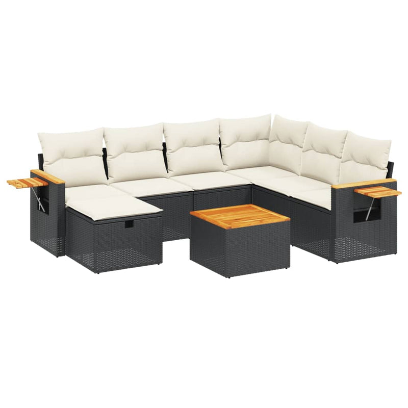 vidaXL 8 Piece Garden Sofa Set with Cushions Black Poly Rattan