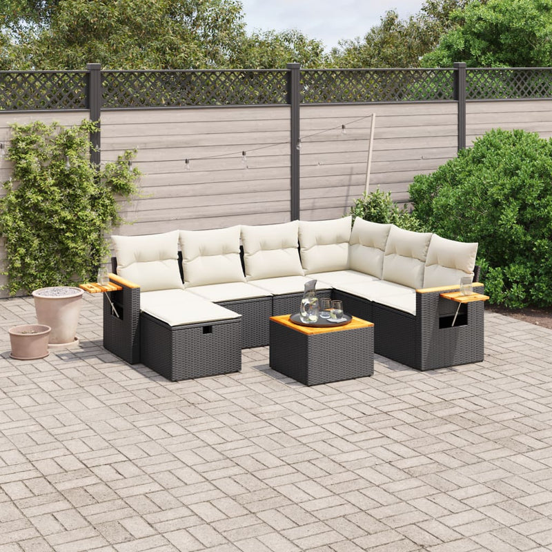 vidaXL 8 Piece Garden Sofa Set with Cushions Black Poly Rattan