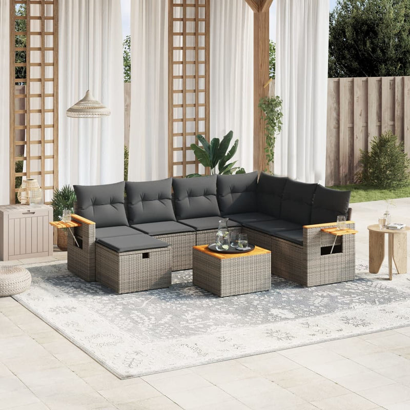 vidaXL 8 Piece Garden Sofa Set with Cushions Grey Poly Rattan
