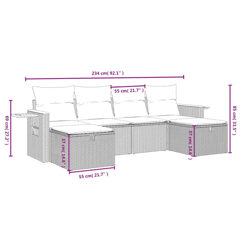vidaXL 6 Piece Garden Sofa Set with Cushions Grey Poly Rattan