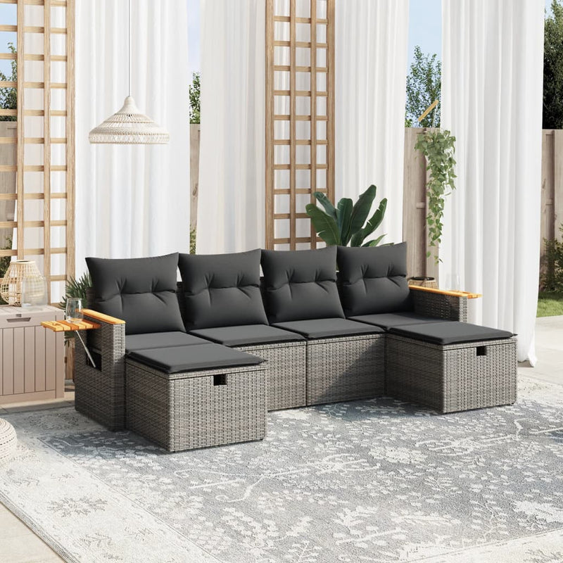 vidaXL 6 Piece Garden Sofa Set with Cushions Grey Poly Rattan