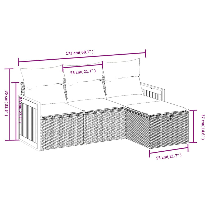 vidaXL 4 Piece Garden Sofa Set with Cushions Grey Poly Rattan
