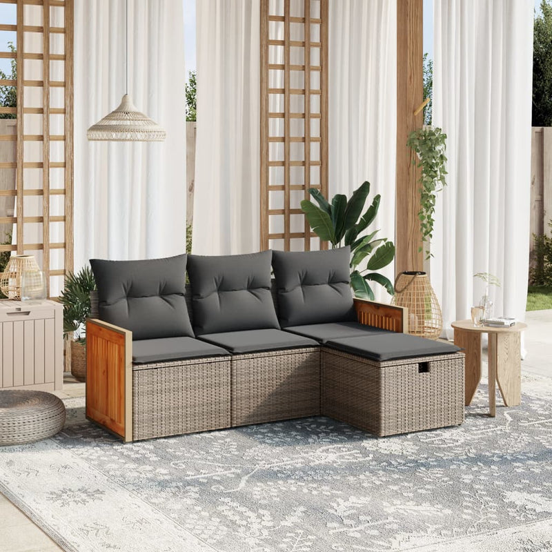 vidaXL 4 Piece Garden Sofa Set with Cushions Grey Poly Rattan
