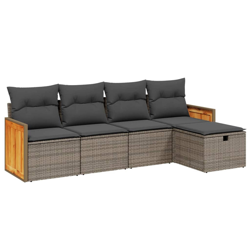 vidaXL 5 Piece Garden Sofa Set with Cushions Grey Poly Rattan