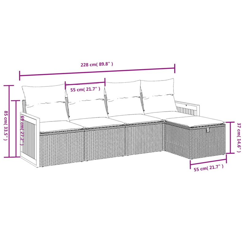 vidaXL 5 Piece Garden Sofa Set with Cushions Grey Poly Rattan