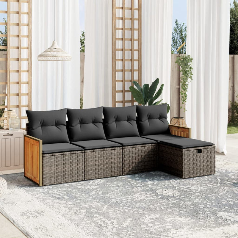 vidaXL 5 Piece Garden Sofa Set with Cushions Grey Poly Rattan