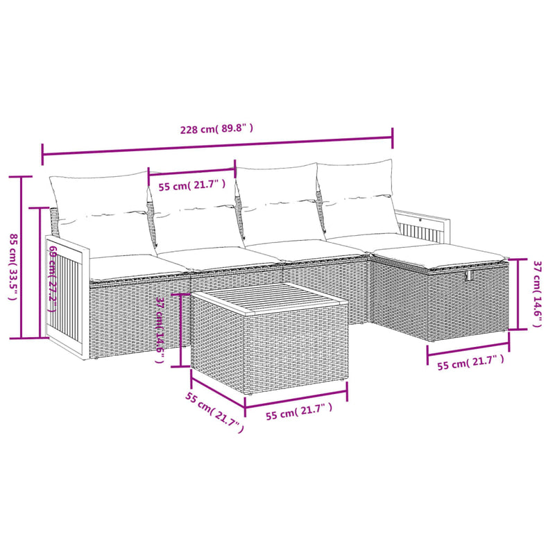 vidaXL 6 Piece Garden Sofa Set with Cushions Grey Poly Rattan