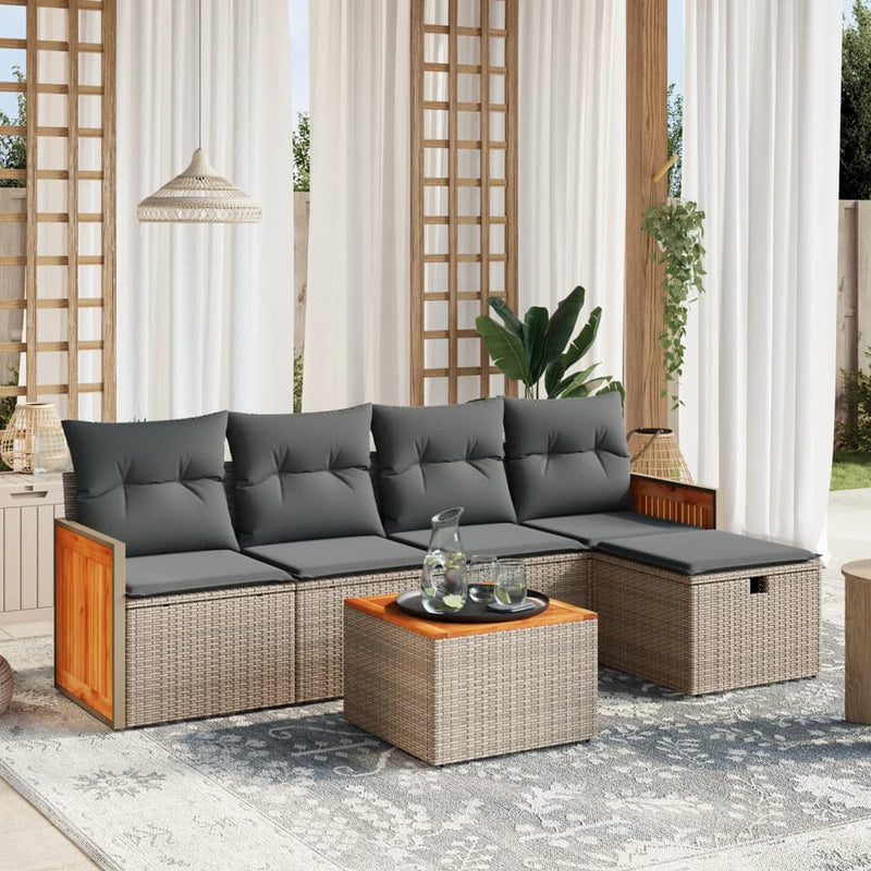 vidaXL 6 Piece Garden Sofa Set with Cushions Grey Poly Rattan
