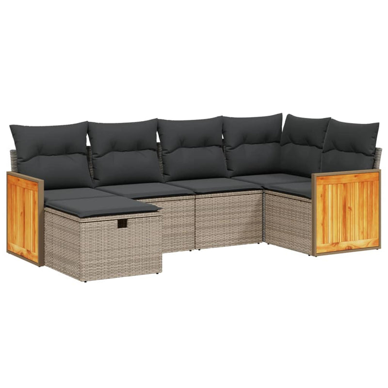 6 Piece Garden Sofa Set with Cushions Grey Poly Rattan