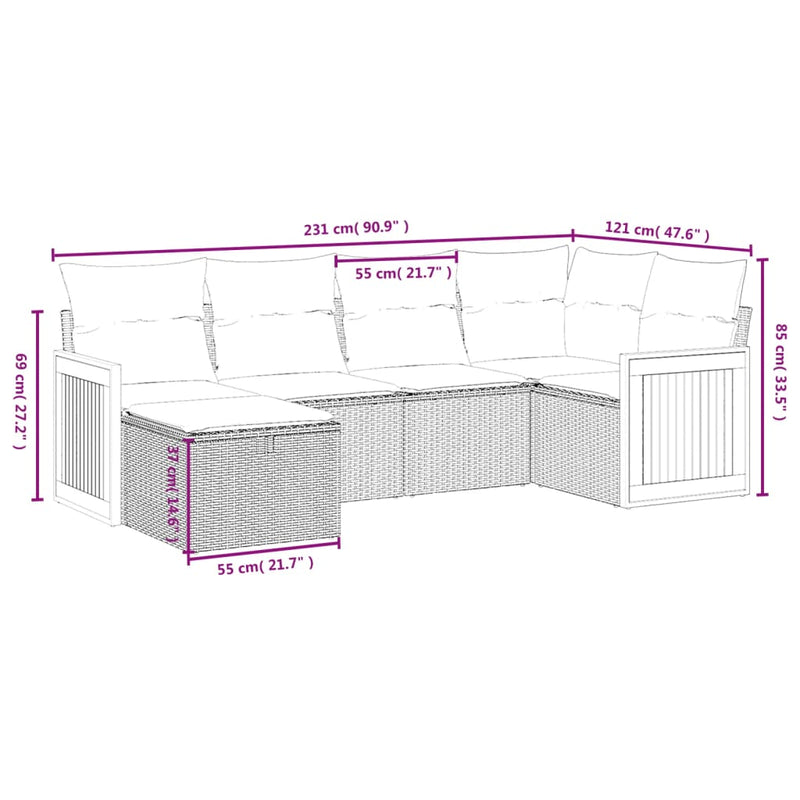 vidaXL 6 Piece Garden Sofa Set with Cushions Grey Poly Rattan