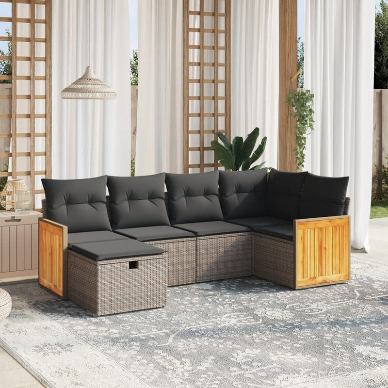 vidaXL 6 Piece Garden Sofa Set with Cushions Grey Poly Rattan