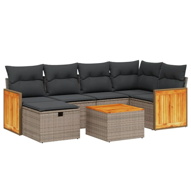 vidaXL 7 Piece Garden Sofa Set with Cushions Grey Poly Rattan