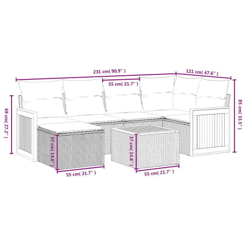 vidaXL 7 Piece Garden Sofa Set with Cushions Grey Poly Rattan
