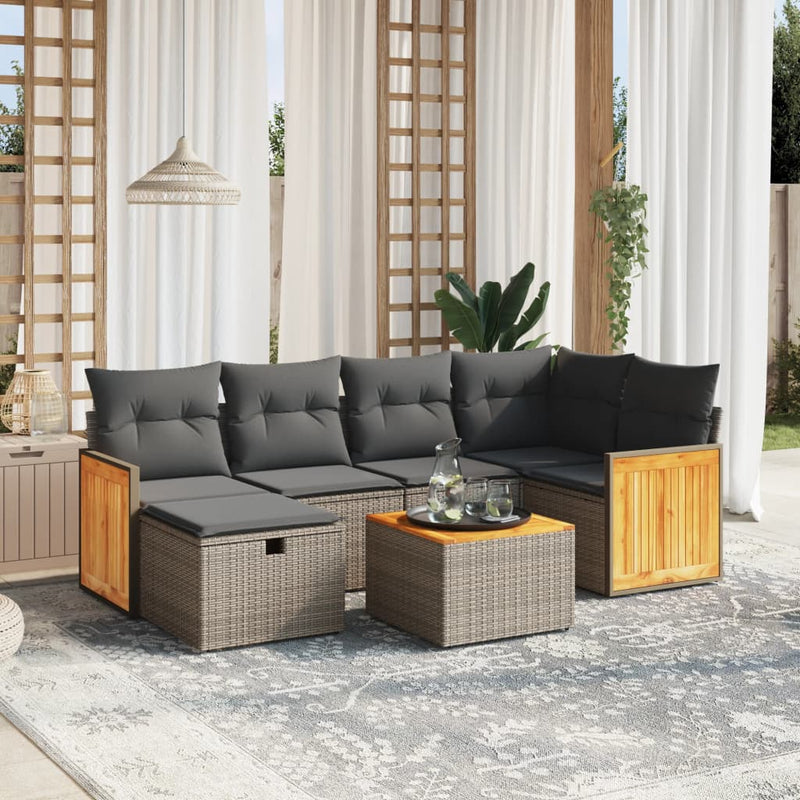 vidaXL 7 Piece Garden Sofa Set with Cushions Grey Poly Rattan