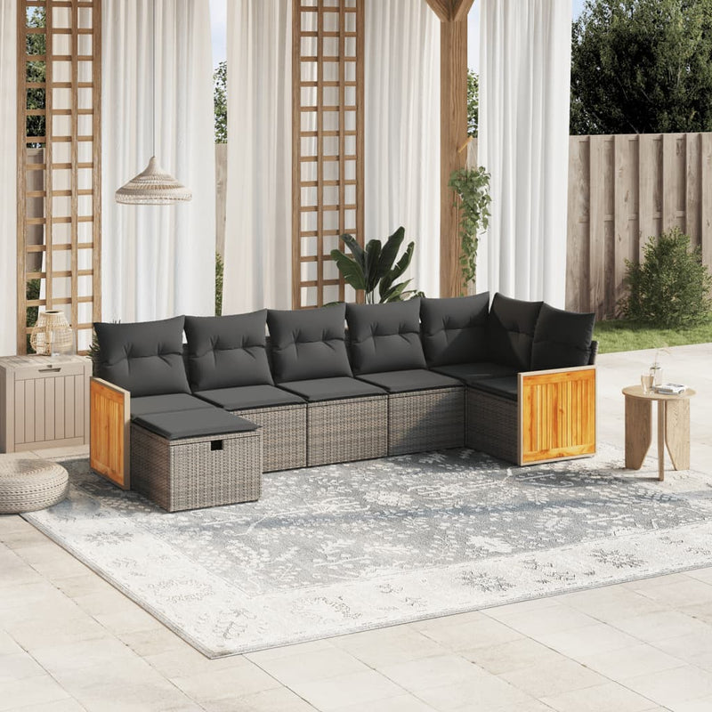 vidaXL 7 Piece Garden Sofa Set with Cushions Grey Poly Rattan