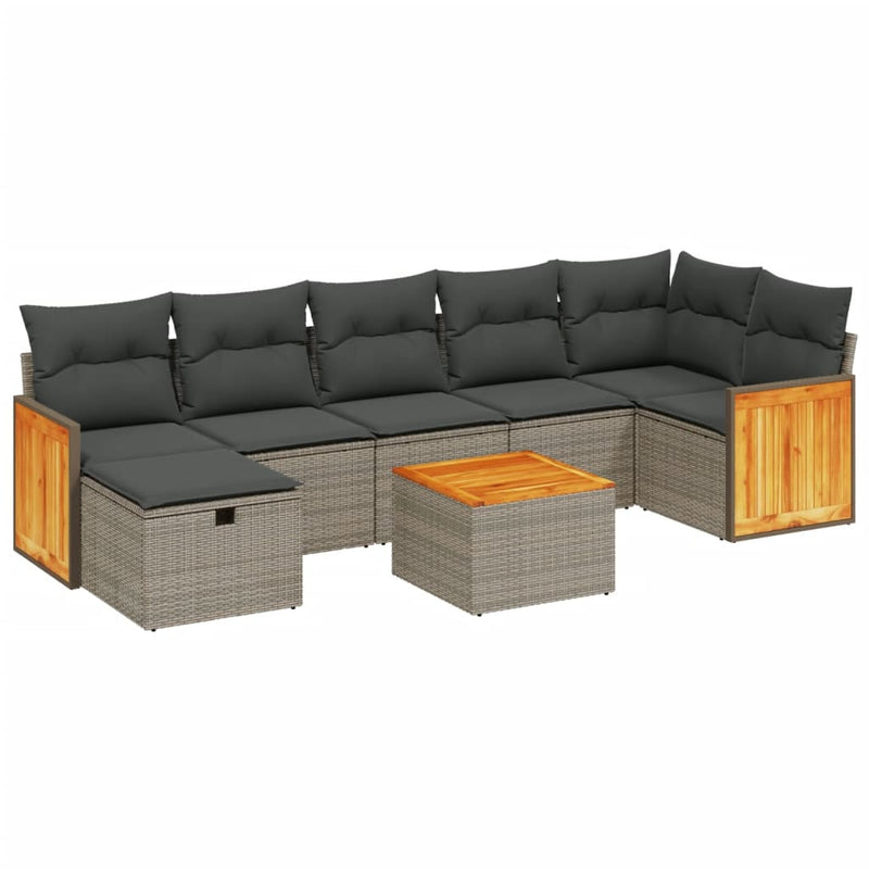 vidaXL 8 Piece Garden Sofa Set with Cushions Grey Poly Rattan