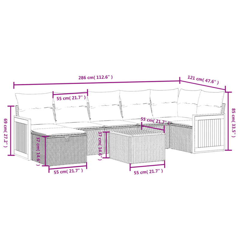vidaXL 8 Piece Garden Sofa Set with Cushions Grey Poly Rattan