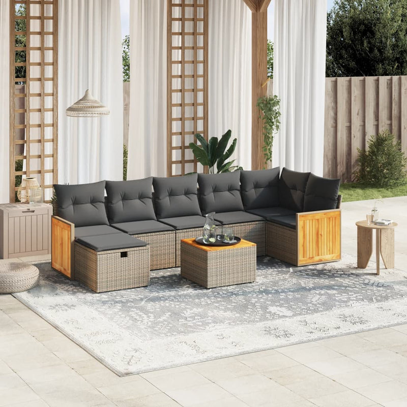 vidaXL 8 Piece Garden Sofa Set with Cushions Grey Poly Rattan