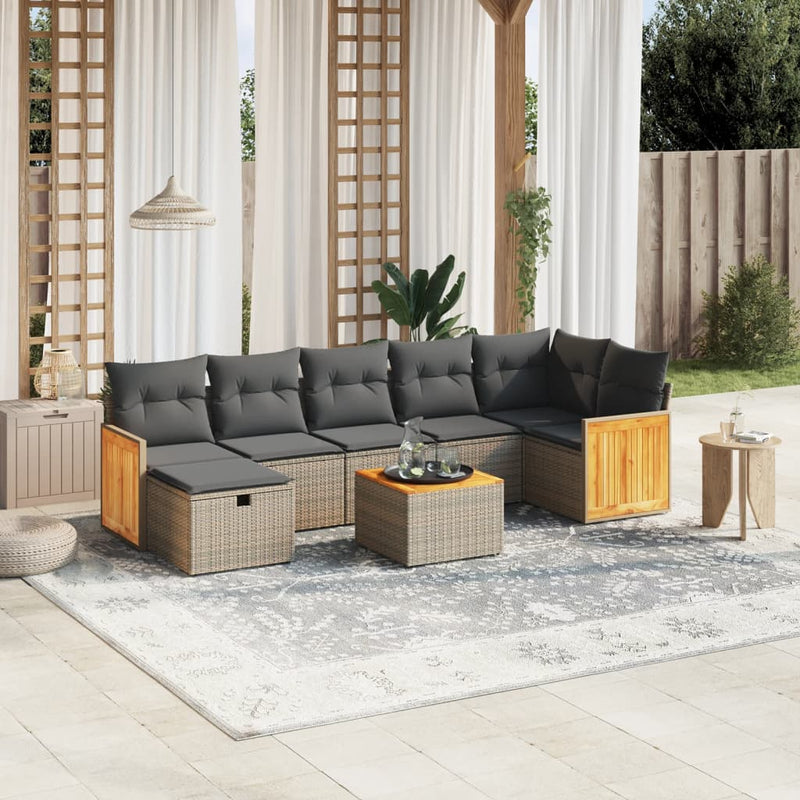 8 Piece Garden Sofa Set with Cushions Grey Poly Rattan