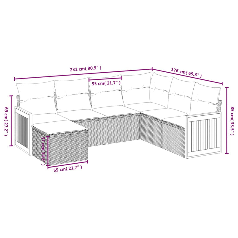 vidaXL 7 Piece Garden Sofa Set with Cushions Grey Poly Rattan