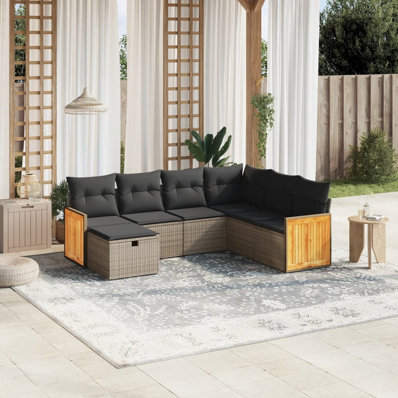 7 Piece Garden Sofa Set with Cushions Grey Poly Rattan