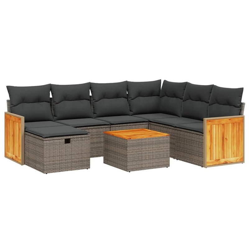 8 Piece Garden Sofa Set with Cushions Grey Poly Rattan