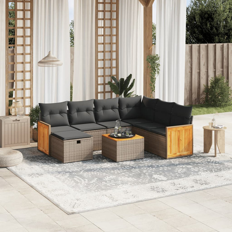 8 Piece Garden Sofa Set with Cushions Grey Poly Rattan