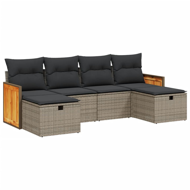 6 Piece Garden Sofa Set with Cushions Grey Poly Rattan