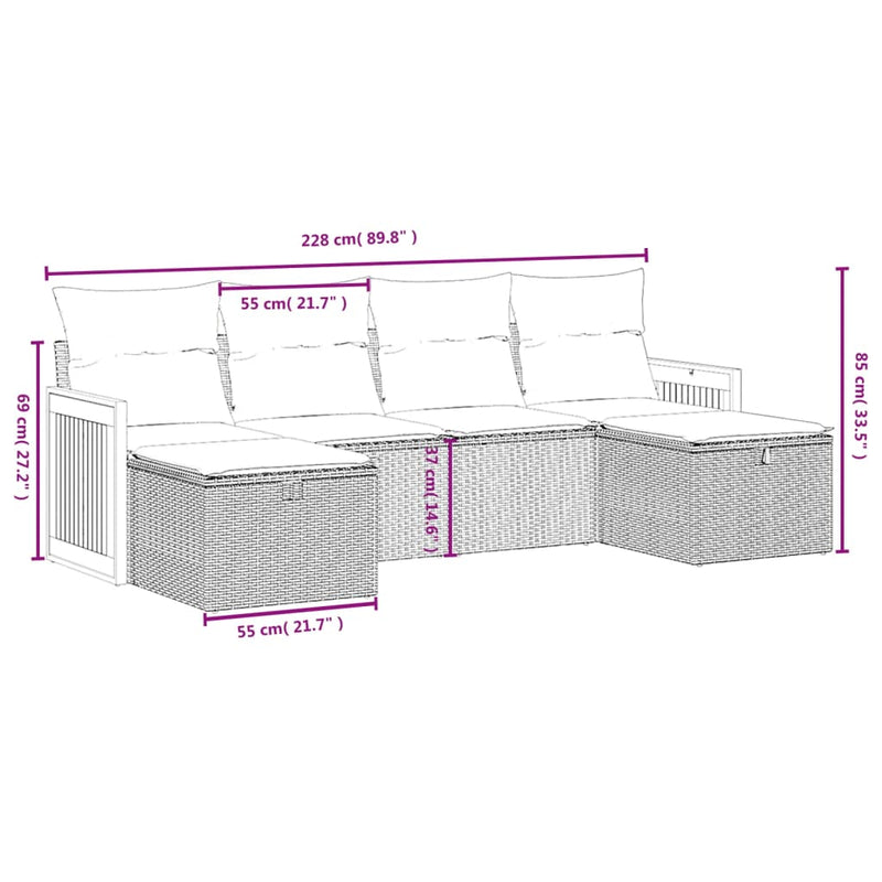 vidaXL 6 Piece Garden Sofa Set with Cushions Grey Poly Rattan