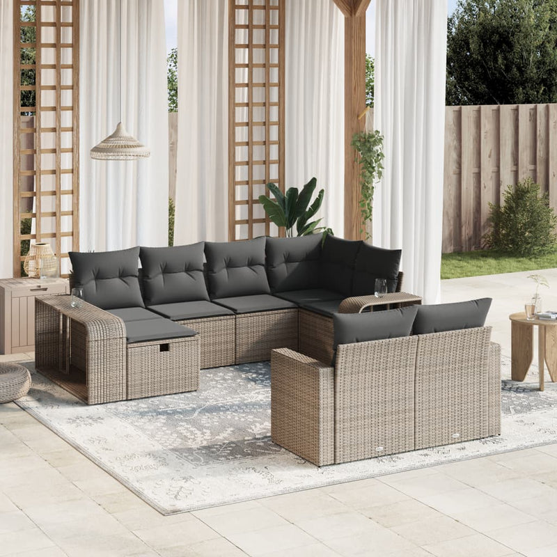 10 Piece Garden Sofa Set with Cushions Grey Poly Rattan