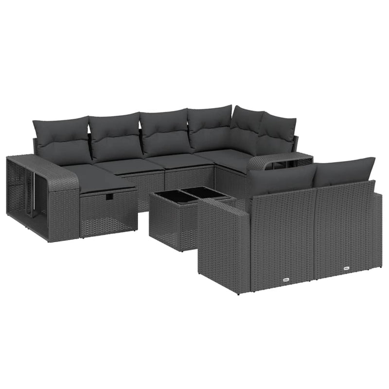 vidaXL 11 Piece Garden Sofa Set with Cushions Black Poly Rattan
