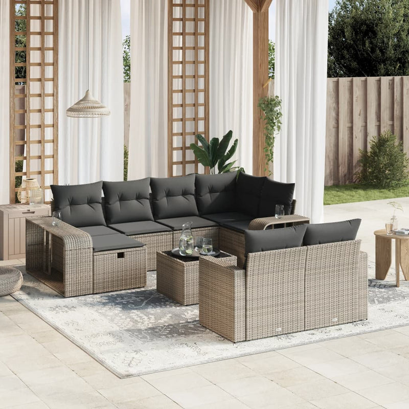 11 Piece Garden Sofa Set with Cushions Grey Poly Rattan