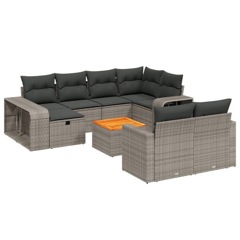 11 Piece Garden Sofa Set with Cushions Grey Poly Rattan