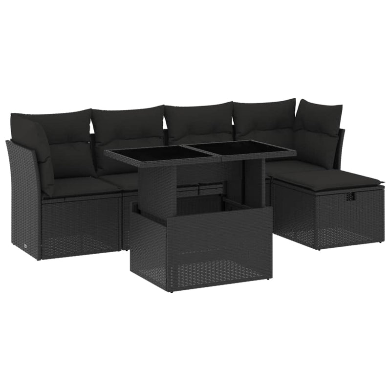 vidaXL 6 Piece Garden Sofa Set with Cushions Black Poly Rattan