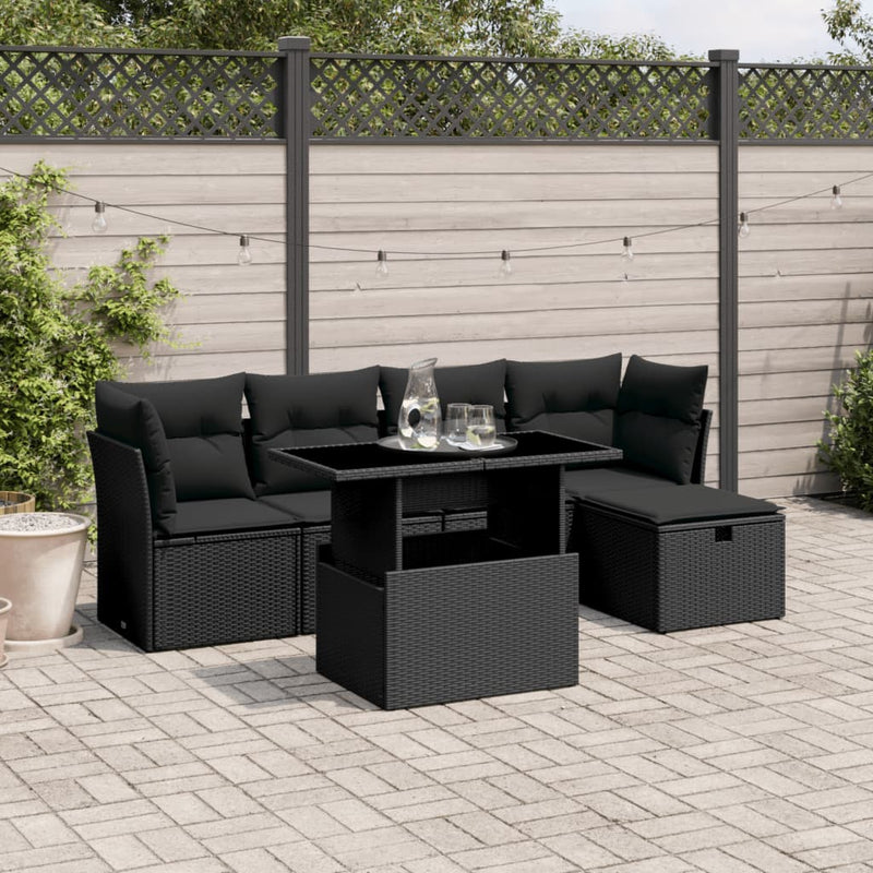 vidaXL 6 Piece Garden Sofa Set with Cushions Black Poly Rattan