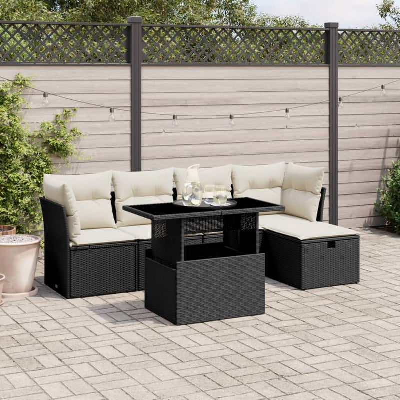vidaXL 6 Piece Garden Sofa Set with Cushions Black Poly Rattan