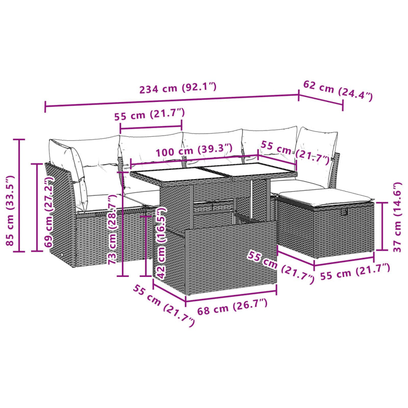 vidaXL 6 Piece Garden Sofa Set with Cushions Grey Poly Rattan