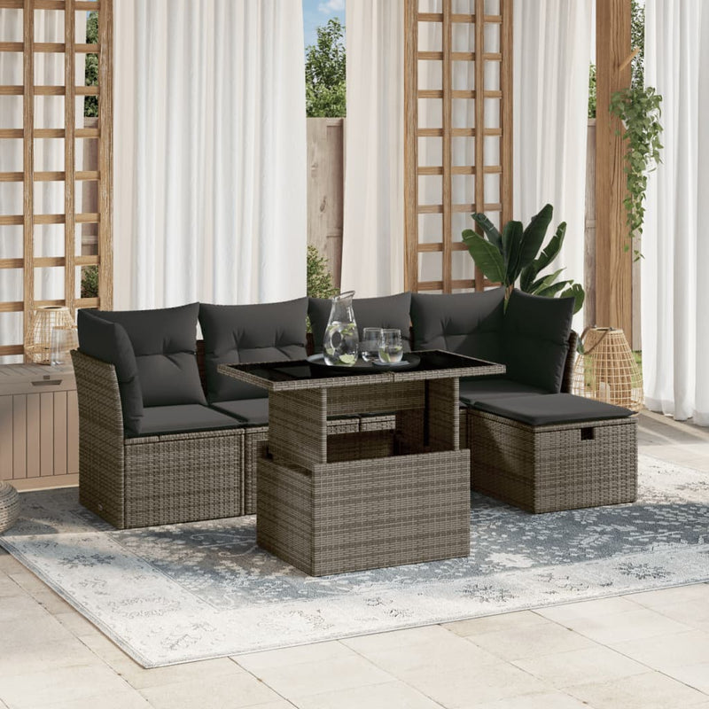 vidaXL 6 Piece Garden Sofa Set with Cushions Grey Poly Rattan