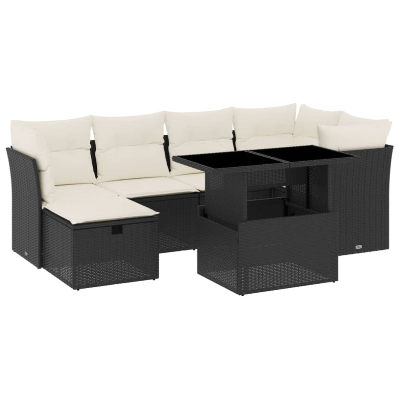 vidaXL 7 Piece Garden Sofa Set with Cushions Black Poly Rattan